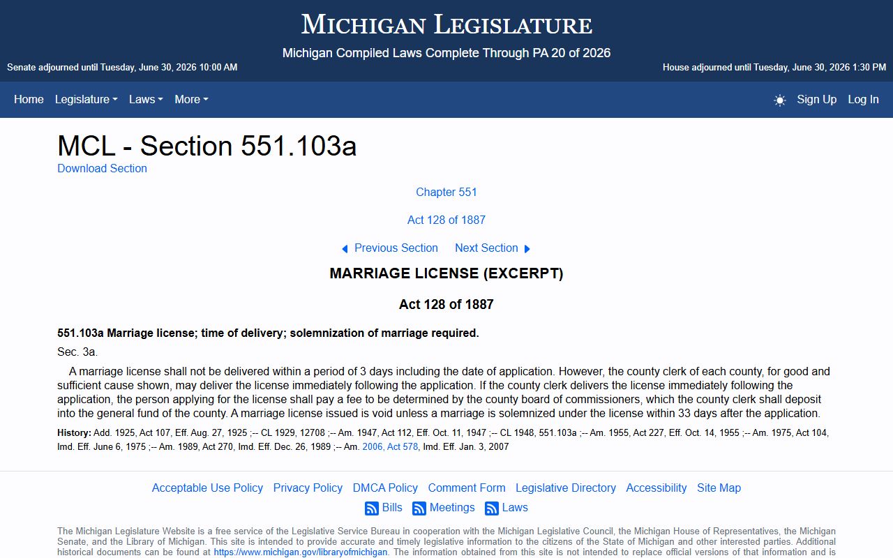 Clare County marriage records validity statute