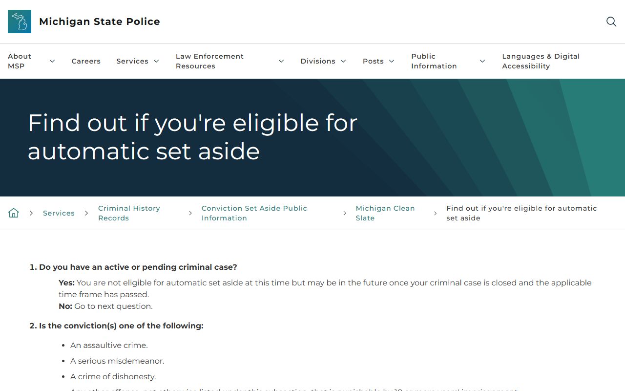 Clare County criminal court records automatic set-aside eligibility