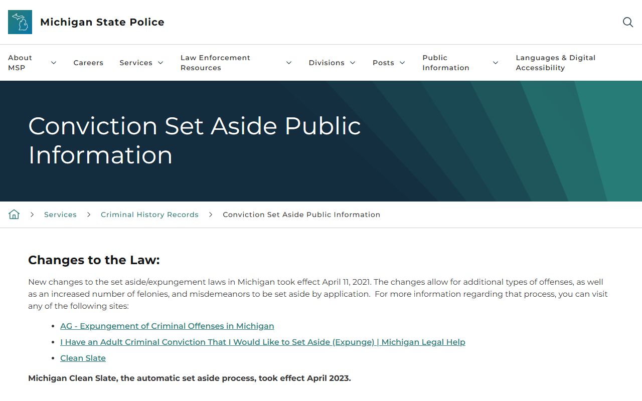 Clare County criminal court records conviction set-aside public information