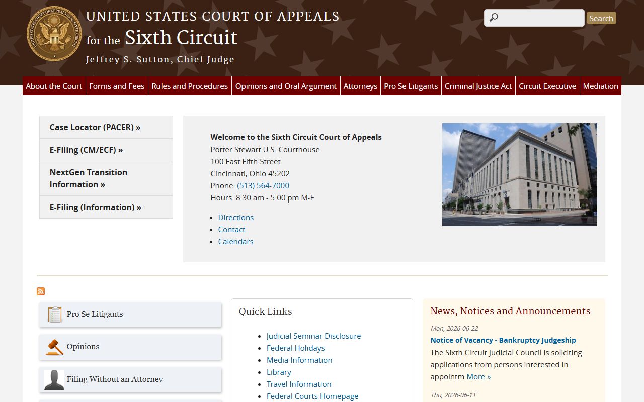 Clare County circuit court Sixth Circuit federal court records