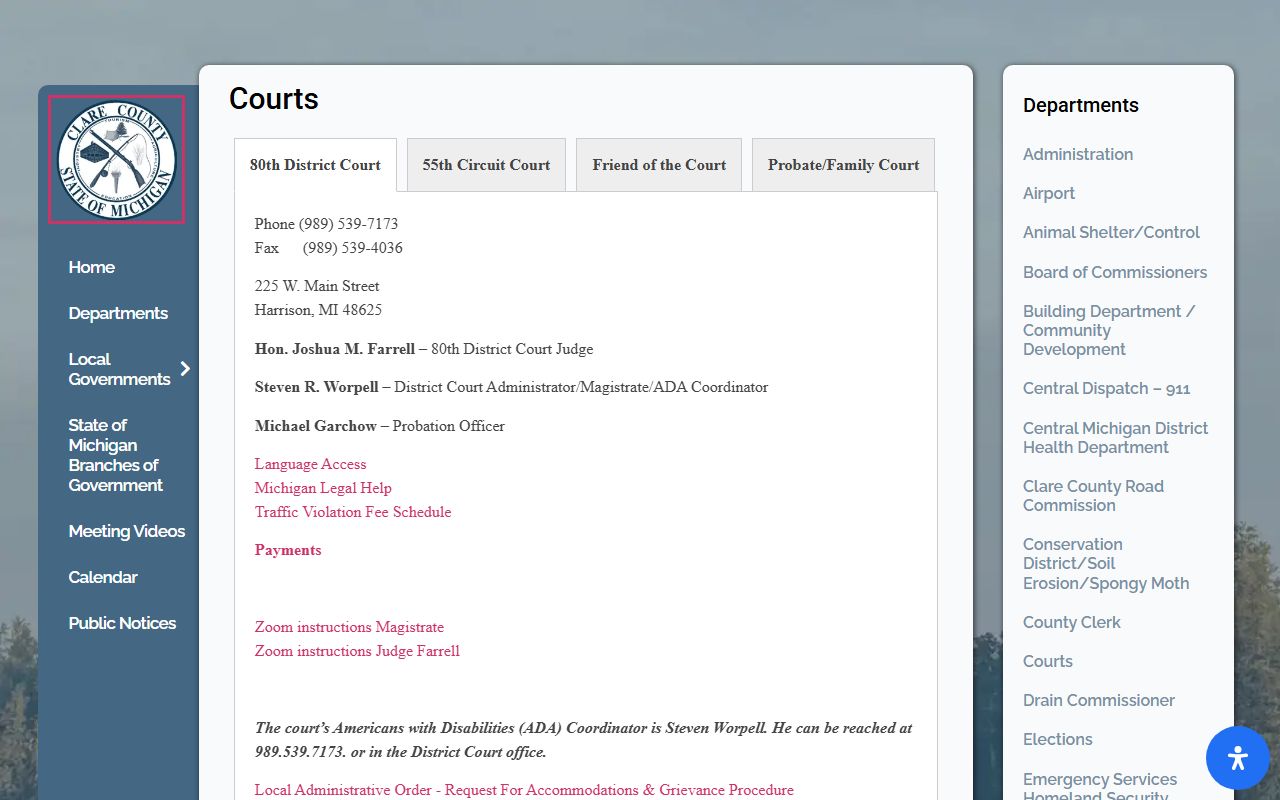 Clare County court records and court divisions listing