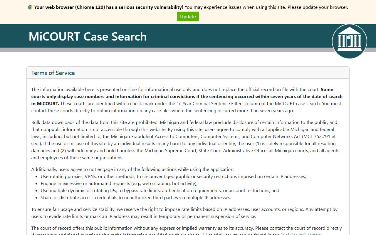 Clare County court records search on the MiCOURT case portal