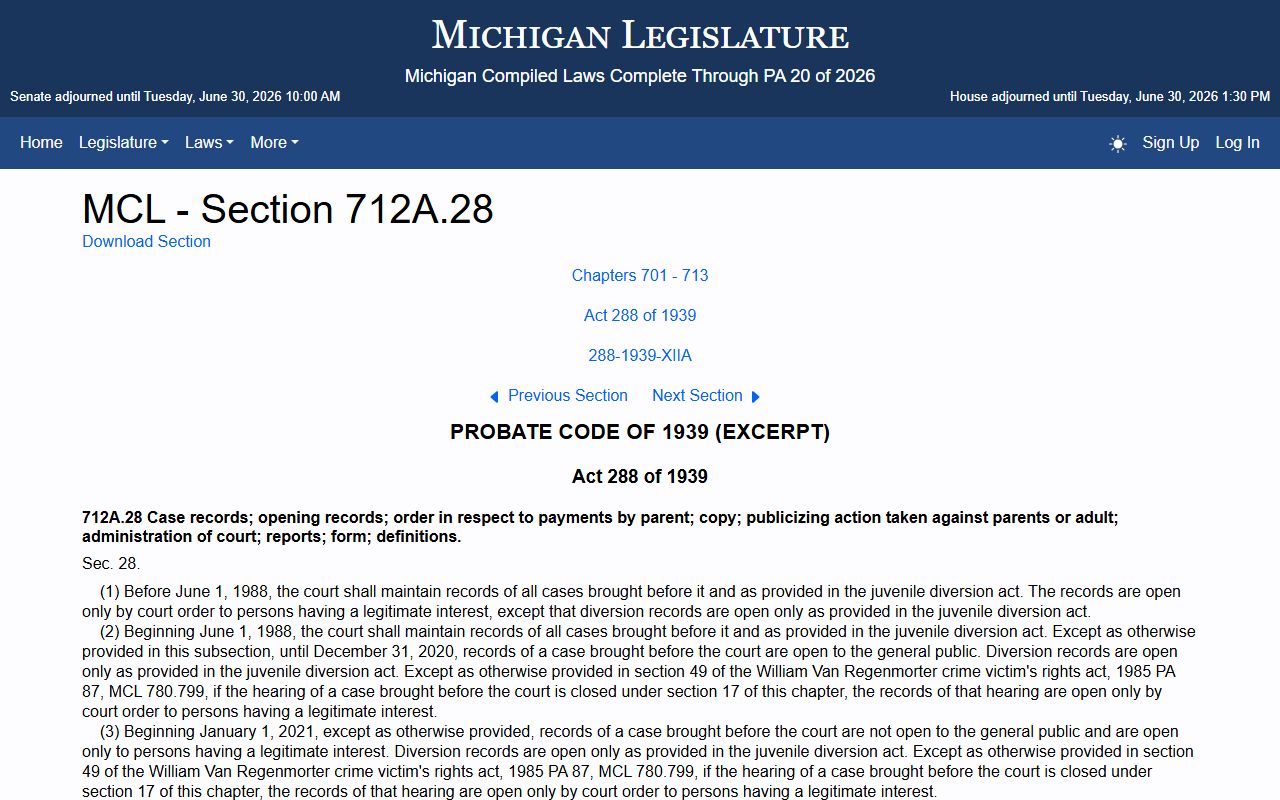 Clare County probate records juvenile court access statute