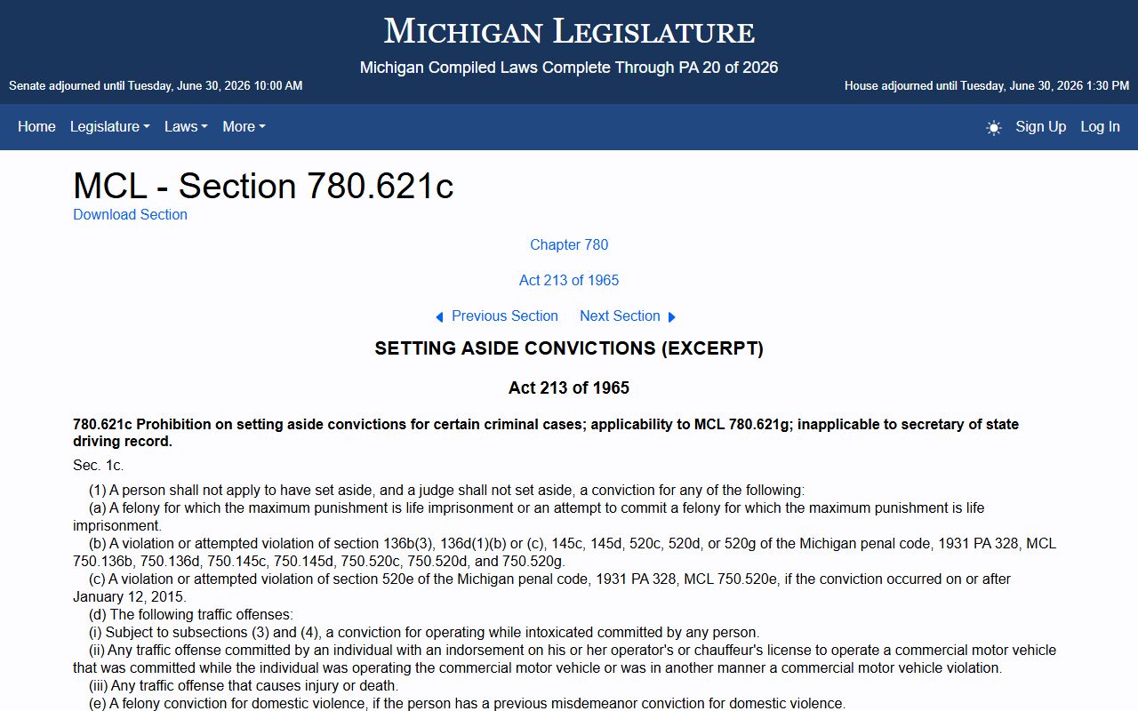 Clare County traffic court records set-aside statute